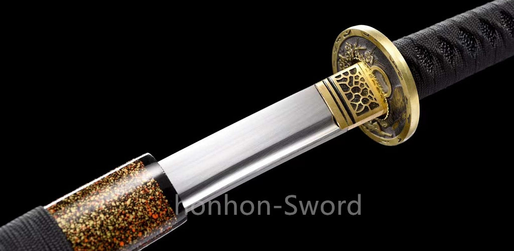 9260 Nagamaki-Schwert aus Federstahl, japanisches echtes Samurai-Schwert, Handschmiedearbeit für den Kampf, schwarz 