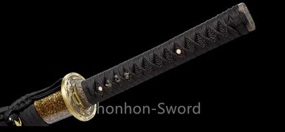 9260 Nagamaki-Schwert aus Federstahl, japanisches echtes Samurai-Schwert, Handschmiedearbeit für den Kampf, schwarz 