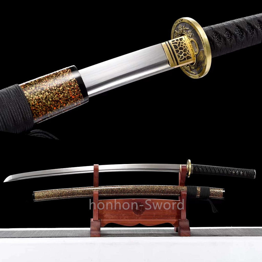 9260 Nagamaki-Schwert aus Federstahl, japanisches echtes Samurai-Schwert, Handschmiedearbeit für den Kampf, schwarz 