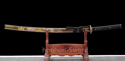 9260 Nagamaki-Schwert aus Federstahl, japanisches echtes Samurai-Schwert, Handschmiedearbeit für den Kampf, schwarz 