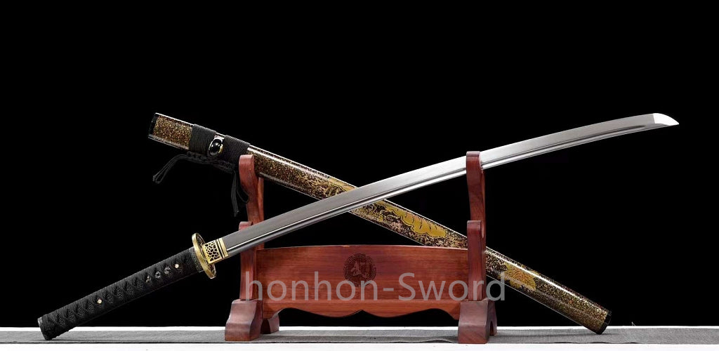 9260 Nagamaki-Schwert aus Federstahl, japanisches echtes Samurai-Schwert, Handschmiedearbeit für den Kampf, schwarz 