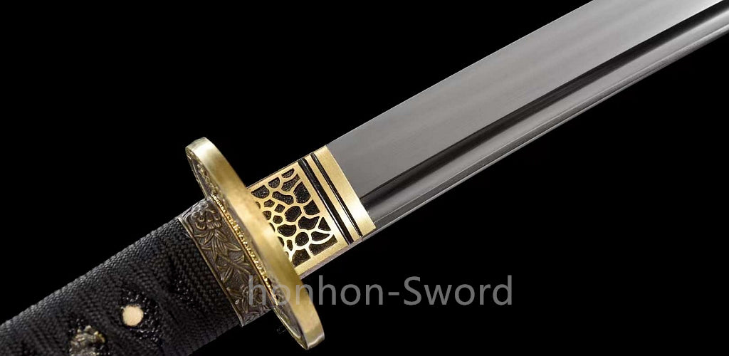 9260 Nagamaki-Schwert aus Federstahl, japanisches echtes Samurai-Schwert, Handschmiedearbeit für den Kampf, schwarz 