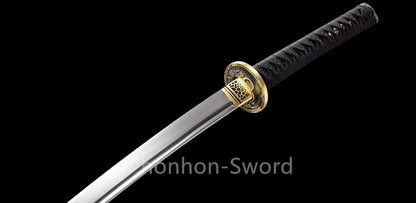 9260 Nagamaki-Schwert aus Federstahl, japanisches echtes Samurai-Schwert, Handschmiedearbeit für den Kampf, schwarz 