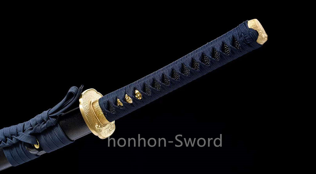 Épée Nagamaki en acier à ressort, véritable épée de samouraï japonaise, forgée à la main pour la bataille, noire, 9260 