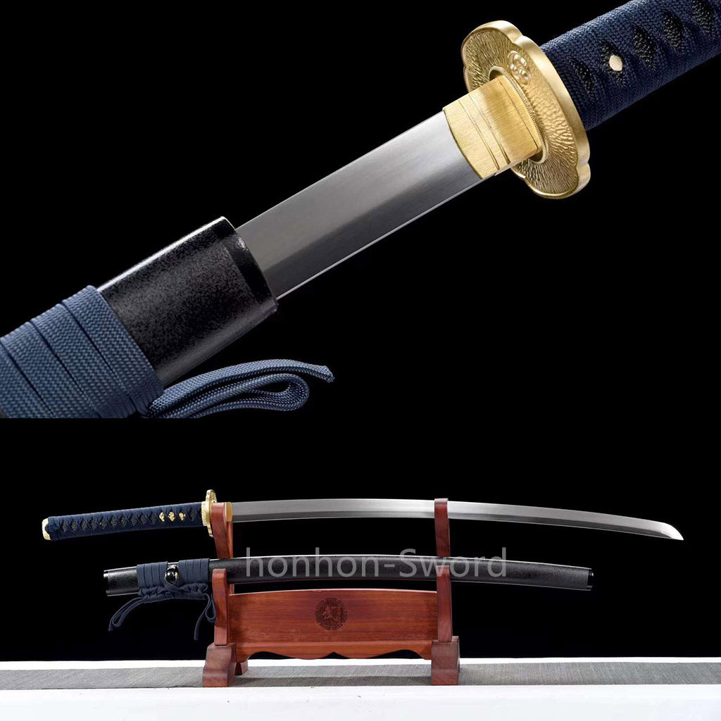 Épée Nagamaki en acier à ressort, véritable épée de samouraï japonaise, forgée à la main pour la bataille, noire, 9260 
