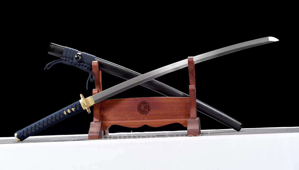Épée Nagamaki en acier à ressort, véritable épée de samouraï japonaise, forgée à la main pour la bataille, noire, 9260 