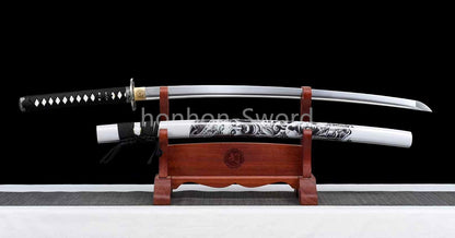 Épée Nagamaki en acier à ressort, véritable épée de samouraï japonaise, forgée à la main pour la bataille, noire, 9260 