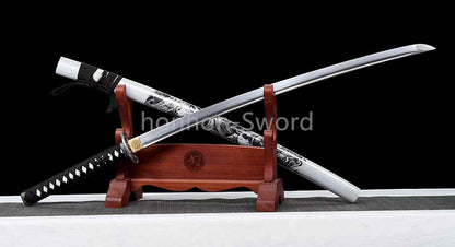 Épée Nagamaki en acier à ressort, véritable épée de samouraï japonaise, forgée à la main pour la bataille, noire, 9260 