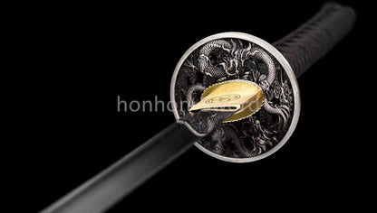 Épée Nagamaki en acier à ressort, véritable épée de samouraï japonaise, forgée à la main pour la bataille, noire, 9260 