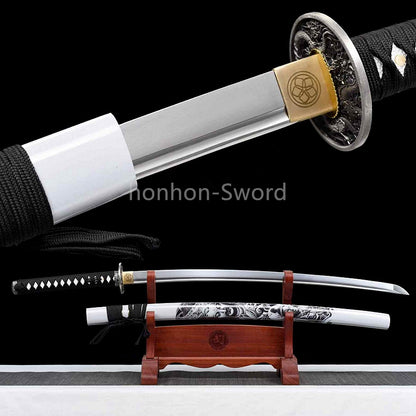 Épée Nagamaki en acier à ressort, véritable épée de samouraï japonaise, forgée à la main pour la bataille, noire, 9260 