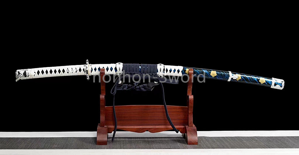 9260 Nagamaki-Schwert aus Federstahl, japanisches echtes Samurai-Schwert, Handschmiedearbeit für den Kampf, schwarz 