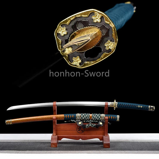 9260 Nagamaki-Schwert aus Federstahl, japanisches echtes Samurai-Schwert, Handschmiedearbeit für den Kampf, schwarz 