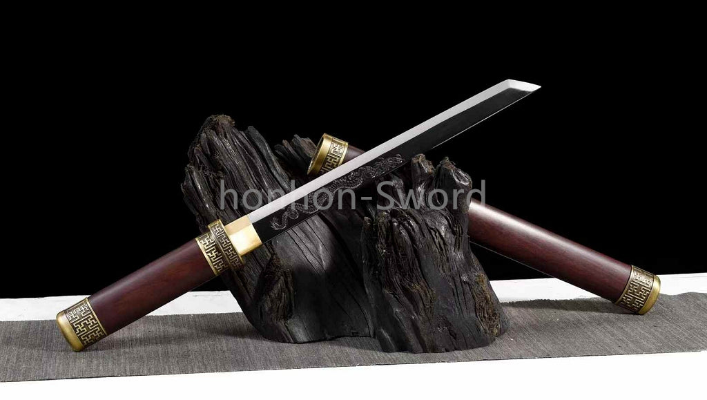 12''Chinese Tang Dynasty Dao 唐刀 9260 Spring Steel Carved Dragon Blade Mini Sword