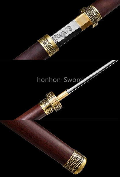 12''Chinese Tang Dynasty Dao 唐刀 9260 Spring Steel Carved Dragon Blade Mini Sword