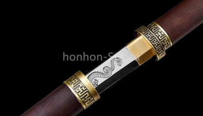 12''Chinese Tang Dynasty Dao 唐刀 9260 Spring Steel Carved Dragon Blade Mini Sword