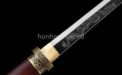 12''Chinese Tang Dynasty Dao 唐刀 9260 Spring Steel Carved Dragon Blade Mini Sword