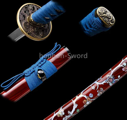 9260 Nagamaki-Schwert aus Federstahl, japanisches echtes Samurai-Schwert, Handschmiedearbeit für den Kampf, schwarz 