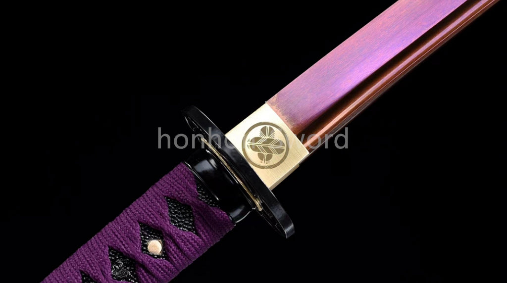 Japanese Katana 9260 Spring Steel Purple Sword SHINOGI ZUKURI Full Tang Sharp