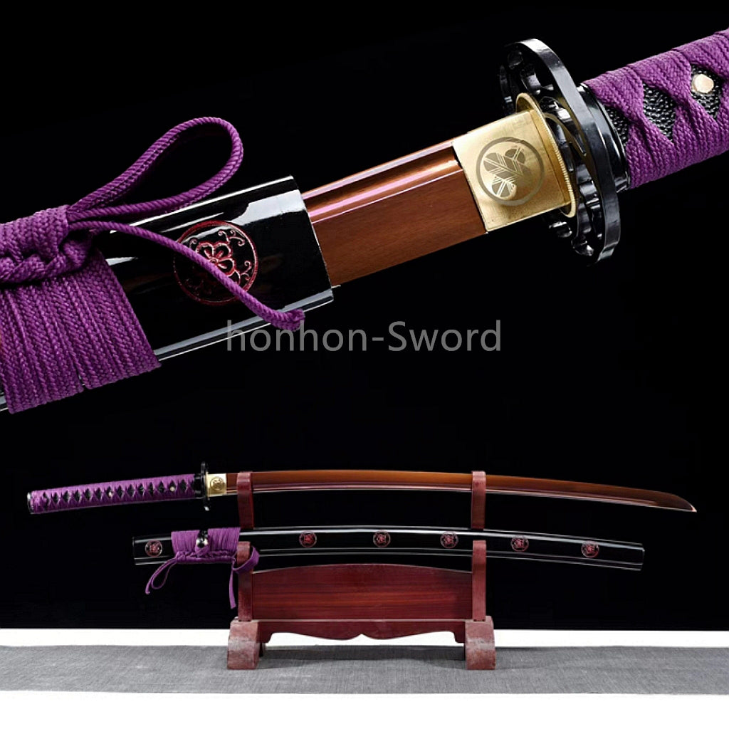 Japanese Katana 9260 Spring Steel Purple Sword SHINOGI ZUKURI Full Tang Sharp