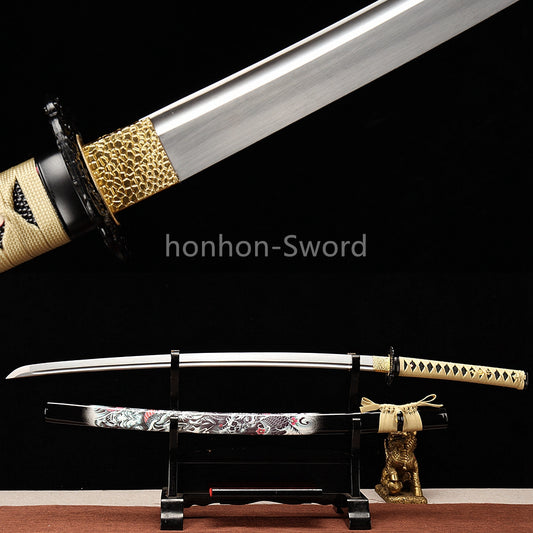 9260 Nagamaki-Schwert aus Federstahl, japanisches echtes Samurai-Schwert, Handschmiedearbeit für den Kampf, schwarz 