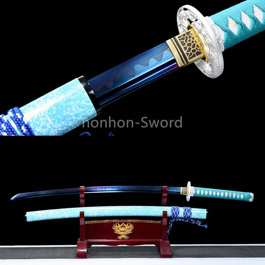 9260 Nagamaki-Schwert aus Federstahl, japanisches echtes Samurai-Schwert, Handschmiedearbeit für den Kampf, schwarz 