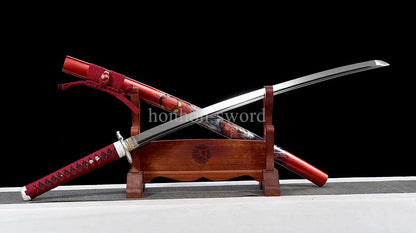 Japanese Katana 9260 Spring Steel Red Painting Sheath Samurai Sword Battle Ready