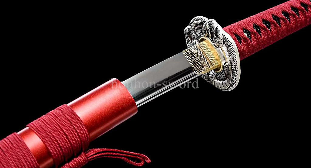 Japanese Katana 9260 Spring Steel Red Painting Sheath Samurai Sword Battle Ready