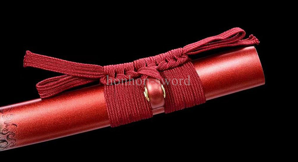 Japanese Katana 9260 Spring Steel Red Painting Sheath Samurai Sword Battle Ready