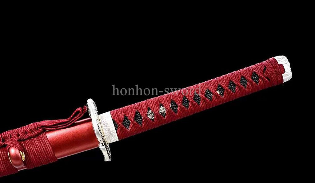 Japanese Katana 9260 Spring Steel Red Painting Sheath Samurai Sword Battle Ready