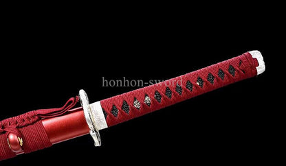 Japanese Katana 9260 Spring Steel Red Painting Sheath Samurai Sword Battle Ready
