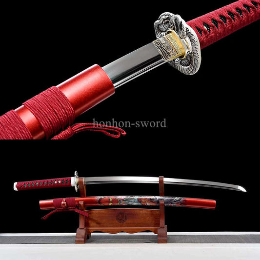 9260 Nagamaki-Schwert aus Federstahl, japanisches echtes Samurai-Schwert, Handschmiedearbeit für den Kampf, schwarz 