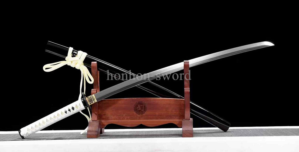 9260 Nagamaki-Schwert aus Federstahl, japanisches echtes Samurai-Schwert, Handschmiedearbeit für den Kampf, schwarz 