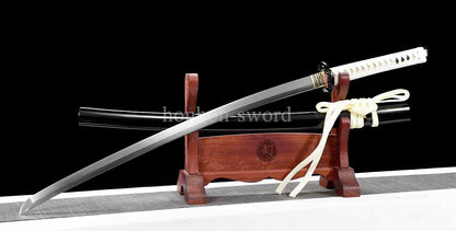 9260 Nagamaki-Schwert aus Federstahl, japanisches echtes Samurai-Schwert, Handschmiedearbeit für den Kampf, schwarz 