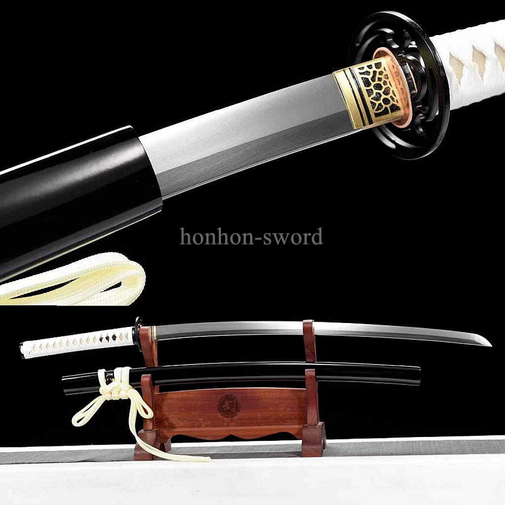 9260 Nagamaki-Schwert aus Federstahl, japanisches echtes Samurai-Schwert, Handschmiedearbeit für den Kampf, schwarz 