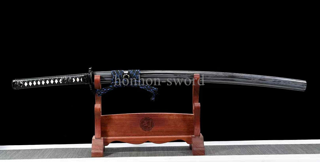 9260 Spring Steel Japanese Katana Black Blade Leather Rope Samurai Sword Full Tang.