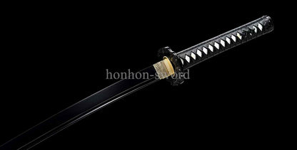 9260 Spring Steel Japanese Katana Black Blade Leather Rope Samurai Sword Full Tang.