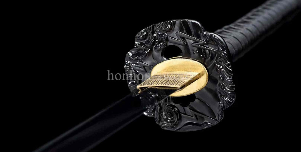 9260 Spring Steel Japanese Katana Black Blade Leather Rope Samurai Sword Full Tang.