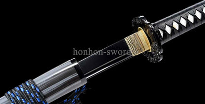 9260 Spring Steel Japanese Katana Black Blade Leather Rope Samurai Sword Full Tang.