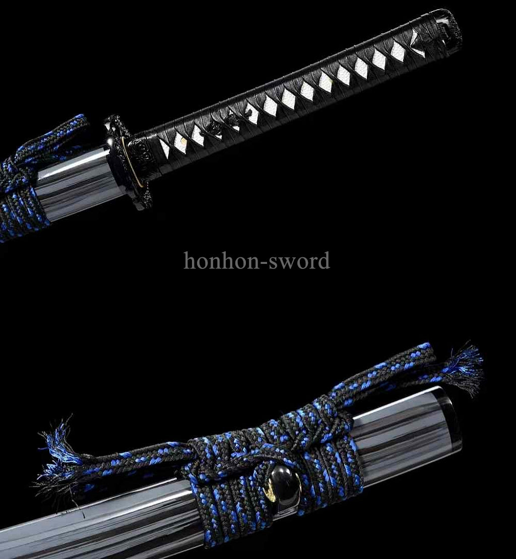 9260 Spring Steel Japanese Katana Black Blade Leather Rope Samurai Sword Full Tang.
