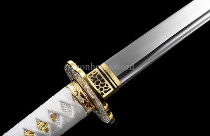 Handmade Japanese Wakizashi 9260 Spring Steel Samurai Sword Sharp Full Tang White