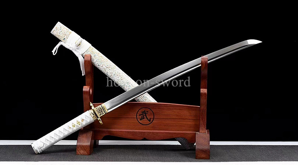 Handmade Japanese Wakizashi 9260 Spring Steel Samurai Sword Sharp Full Tang White