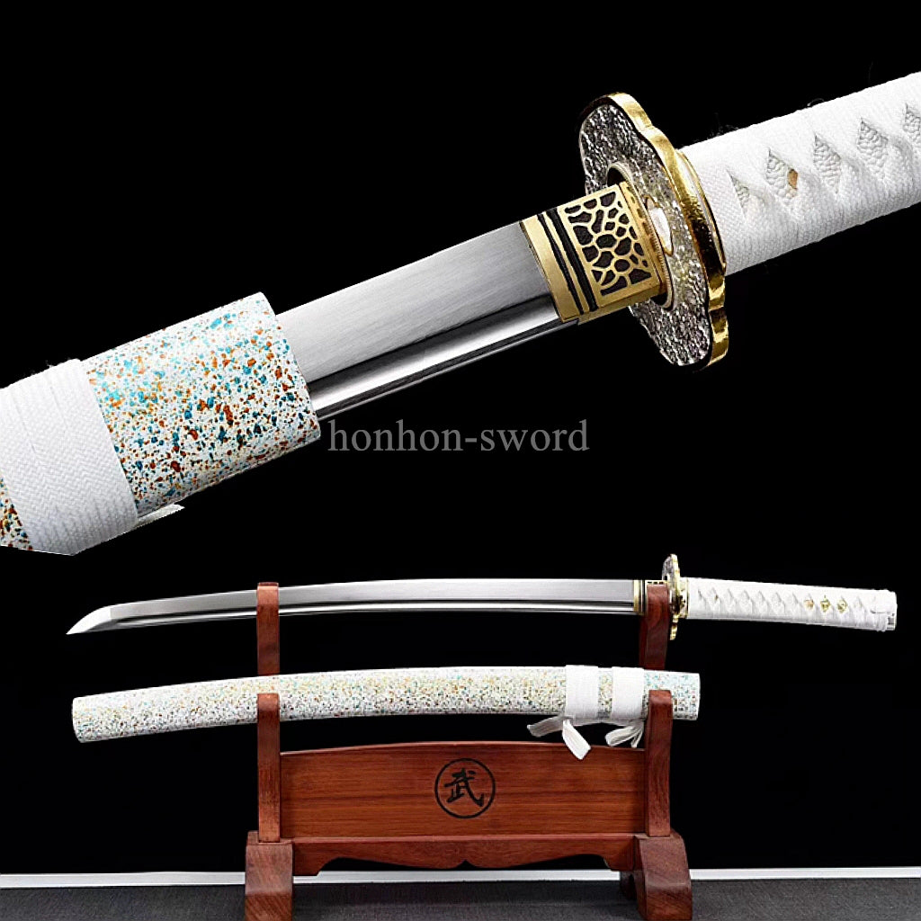 Handmade Japanese Wakizashi 9260 Spring Steel Samurai Sword Sharp Full Tang White