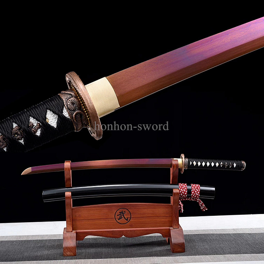 Purple Blade 9260 Spring Steel Japanese Wakizashi Samurai Sword Sharp for Battle