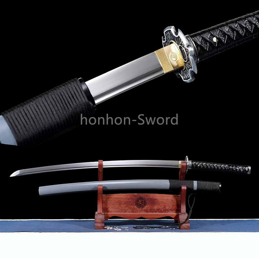 Épée Nagamaki en acier à ressort, véritable épée de samouraï japonaise, forgée à la main pour la bataille, noire, 9260 