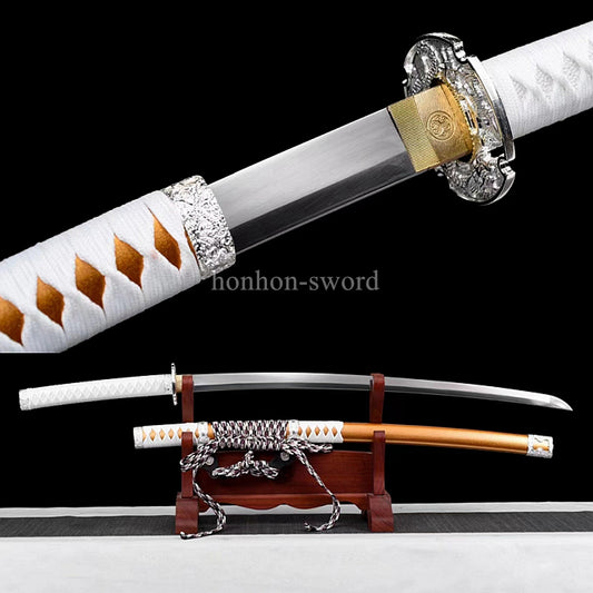Épée Nagamaki en acier à ressort, véritable épée de samouraï japonaise, forgée à la main pour la bataille, noire, 9260 
