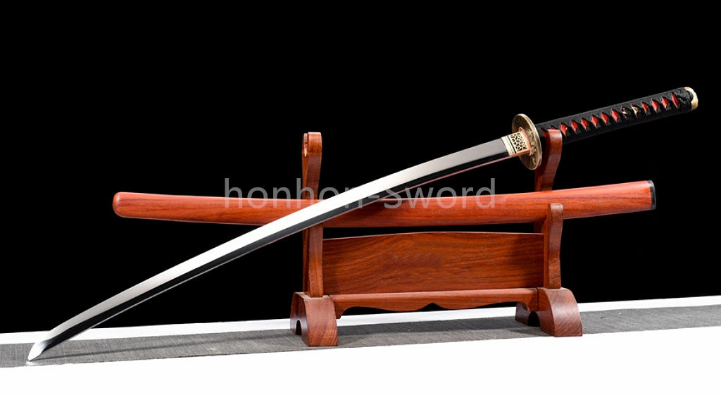 Épée Nagamaki en acier à ressort, véritable épée de samouraï japonaise, forgée à la main pour la bataille, noire, 9260 