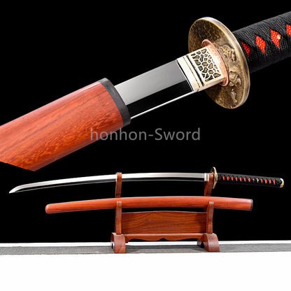 Épée Nagamaki en acier à ressort, véritable épée de samouraï japonaise, forgée à la main pour la bataille, noire, 9260 