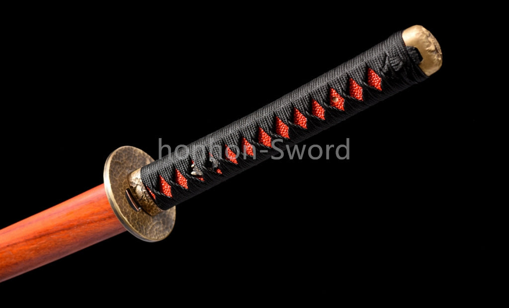 Épée Nagamaki en acier à ressort, véritable épée de samouraï japonaise, forgée à la main pour la bataille, noire, 9260 