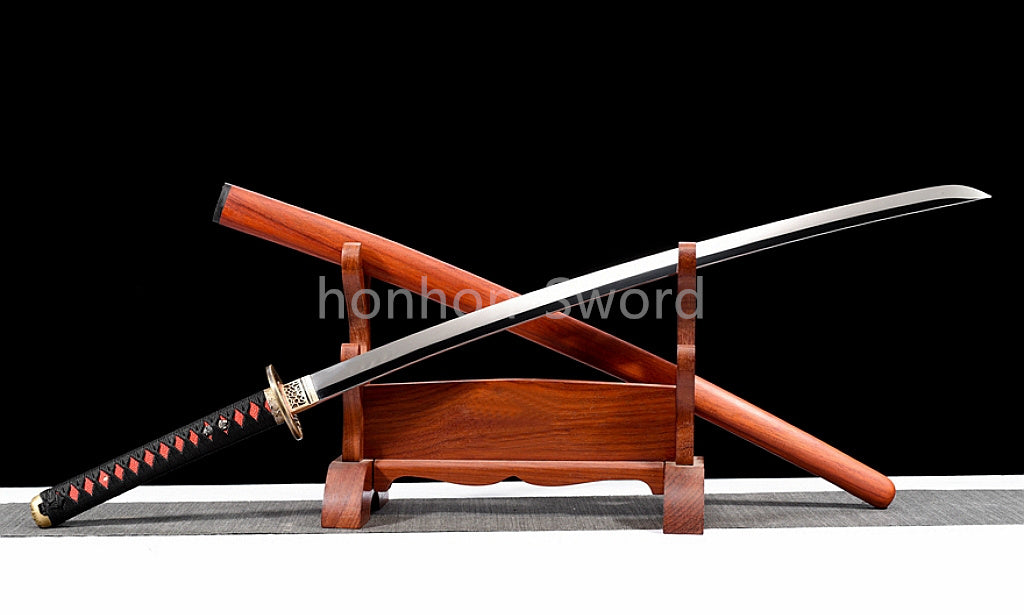 Épée Nagamaki en acier à ressort, véritable épée de samouraï japonaise, forgée à la main pour la bataille, noire, 9260 