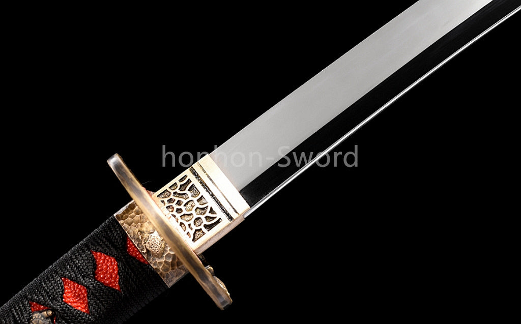 Épée Nagamaki en acier à ressort, véritable épée de samouraï japonaise, forgée à la main pour la bataille, noire, 9260 